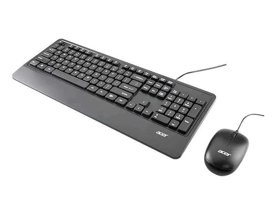 Acer Wired Keyboard & Mouse Combo with Palm Rest |Plug & Play USB 2.0, 1600 DPI, Co-Pilot Key, Rupee ₹ Symbol | 10m Range, 10M Keystroke Life | Windows & Mac Compatible – Black