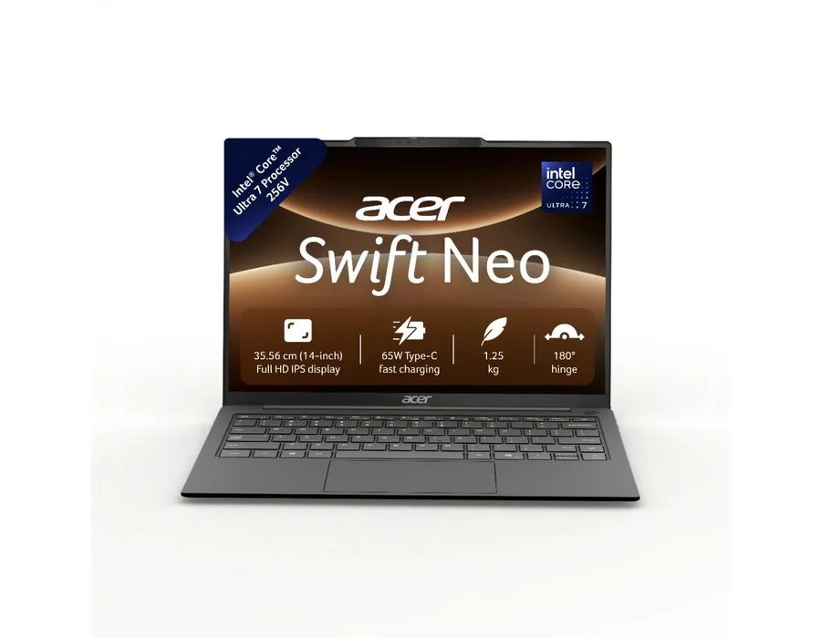 Acer Swift Neo, Intel Core Ultra 7 processor 256V, Windows 11 Home + MS Office, 16 GB RAM, 512 GB SSD, 14.0" (35.56 cm) display, Gray, SFN14-56, Fingerprint reader, 1.25 kg Thin and Light Laptop