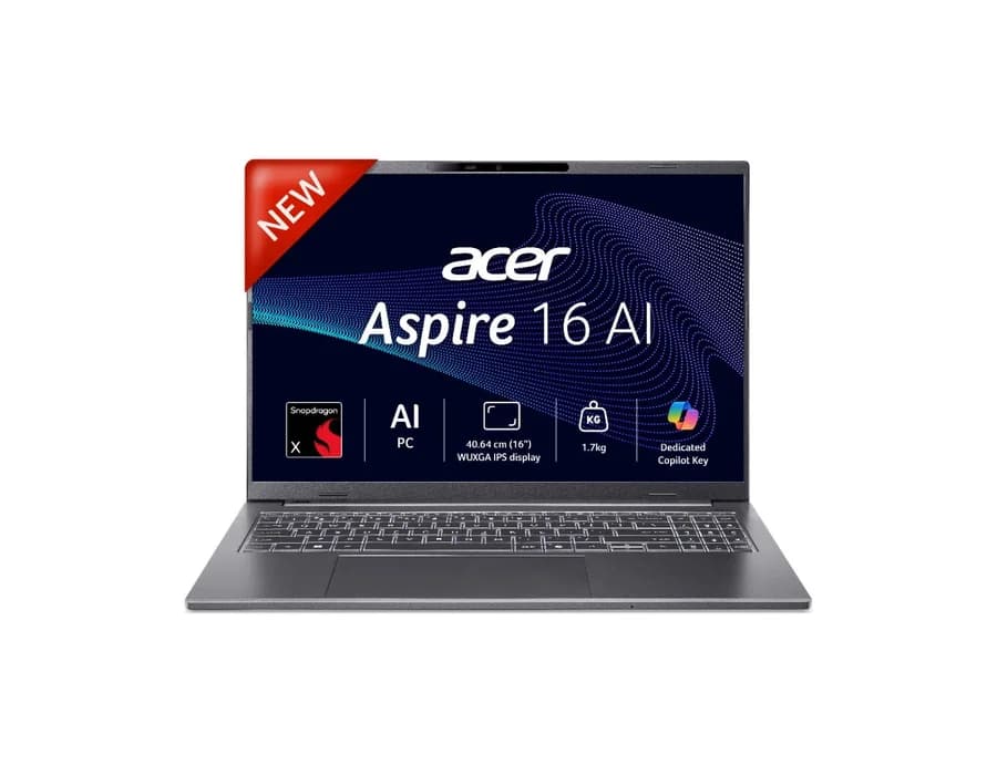 Acer Aspire 16 AI, Qualcomm Snapdragon X X1-26-100 processor, Windows 11 + MS Office, 16.0" (40.64 cm) IPS Display, 16 GB RAM, 512 GB SSD, A16-11M, Steel Gray 1.7 kg , Thin and light laptop