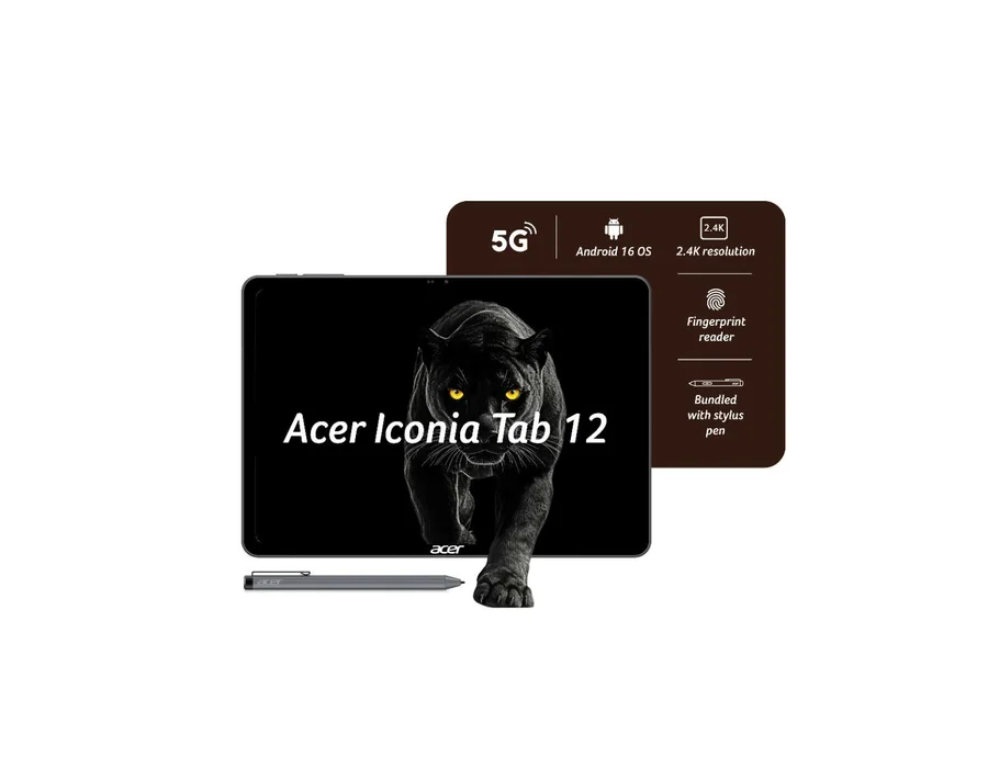 Acer Iconia Tab 12 5G, 30.98 cm(12.2”) 90 Hz IPS Display (2.4K) 450 nits, 8GB RAM + 256GB storage, 13MP Rear + 8MP Front Camera, Fingerprint Reader, Wi-Fi + 5G LTE(C – ZT.T01SI.03C