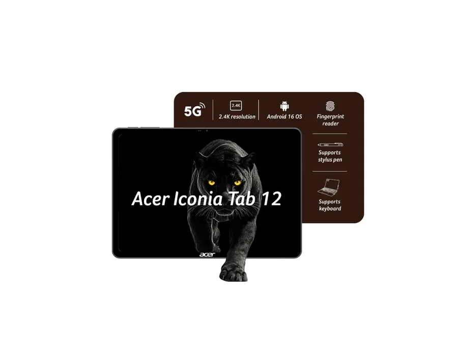 Acer Iconia Tab 12 5G, 30.98 cm (12.2”) 90 Hz IPS Display, 2.4K resolution, 450 nits, 8 GB RAM + 128 GB Storage, 13MP Rear + 8MP Front Camera, Fingerprint Reader, Wi – ZT.T01SI.03E