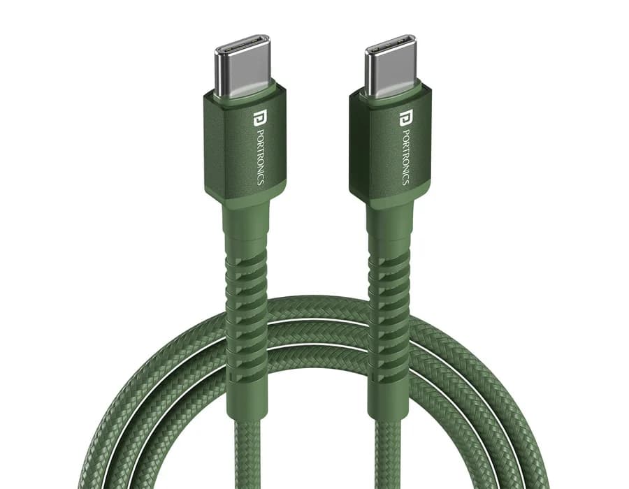 Portronics Konnect X - 1M,Type C To Type C 240W — Green