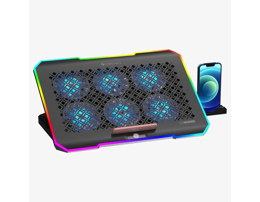 Zebronics NC6500D Laptop Cooling Pad with Mobile Stand — Black