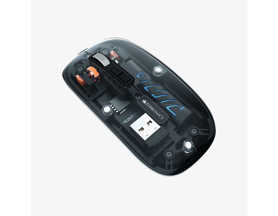 Zebronics Glassy 10 Transparent (Wireless + Bluetooth) Mouse — Black