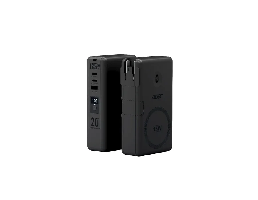 Acer Charge Hub 65 Travel Charger Power Bank 20000mAh | 65W PD GaN Fast Charging | Magnetic Wireless 15W | Watch Charger 2W | Dual USB Type-C + Type-A Ports | Univer – ZC.A01SI.3GW
