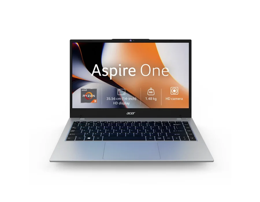 Acer Aspire One, AMD Ryzen 3 7320U processor, Windows 11 Home + MS Office, 8GB RAM, 256 GB SSD, 14" (35.56 cm) HD Display, Pure Silver, 1.48 kg, A114-43, Thin and Light Laptop