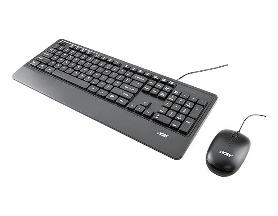 Acer Wired Keyboard & Mouse Combo with Palm Rest |Plug & Play USB 2.0, 1600 DPI, Co-Pilot Key, Rupee ₹ Symbol | 10m Range, 10M Keystroke Life | Windows & Mac Compatible – Black