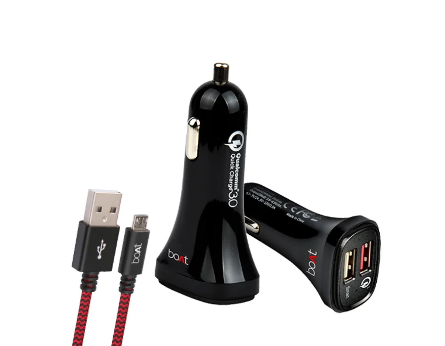 boAt Dual Port Rapid Car Charger Qualcomm Certified with Micro Cable
