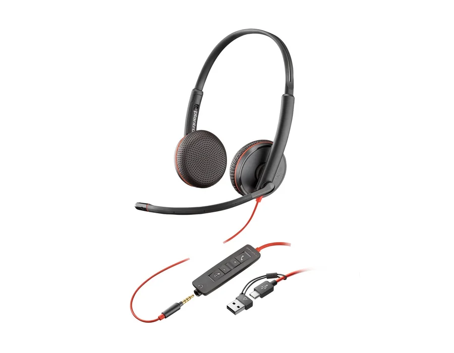 Poly Blackwire 3225 Stereo USB-C Headset +3.5mm Plug +USB-C/A Adapter
