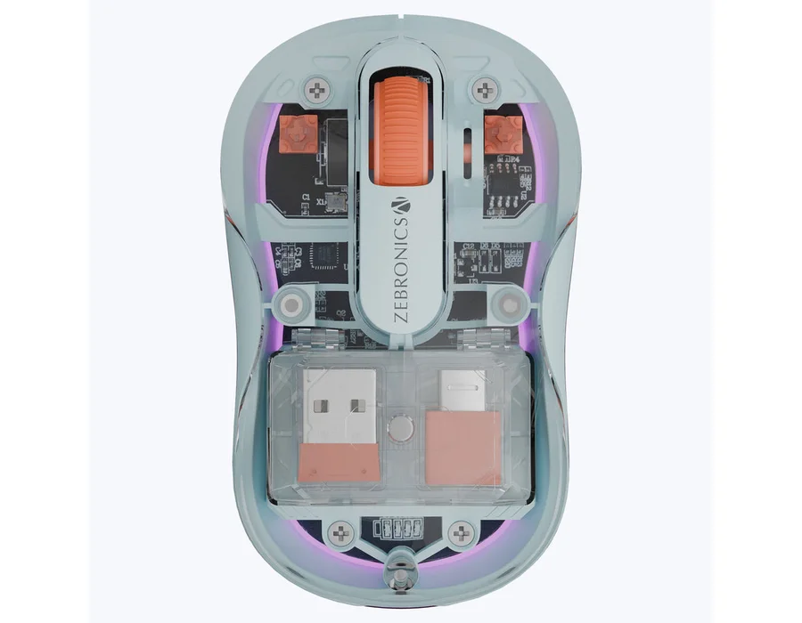 Zebronics Sheer Plus Wireless Transparent Mouse (Wireless + Bluetooth) — Blue